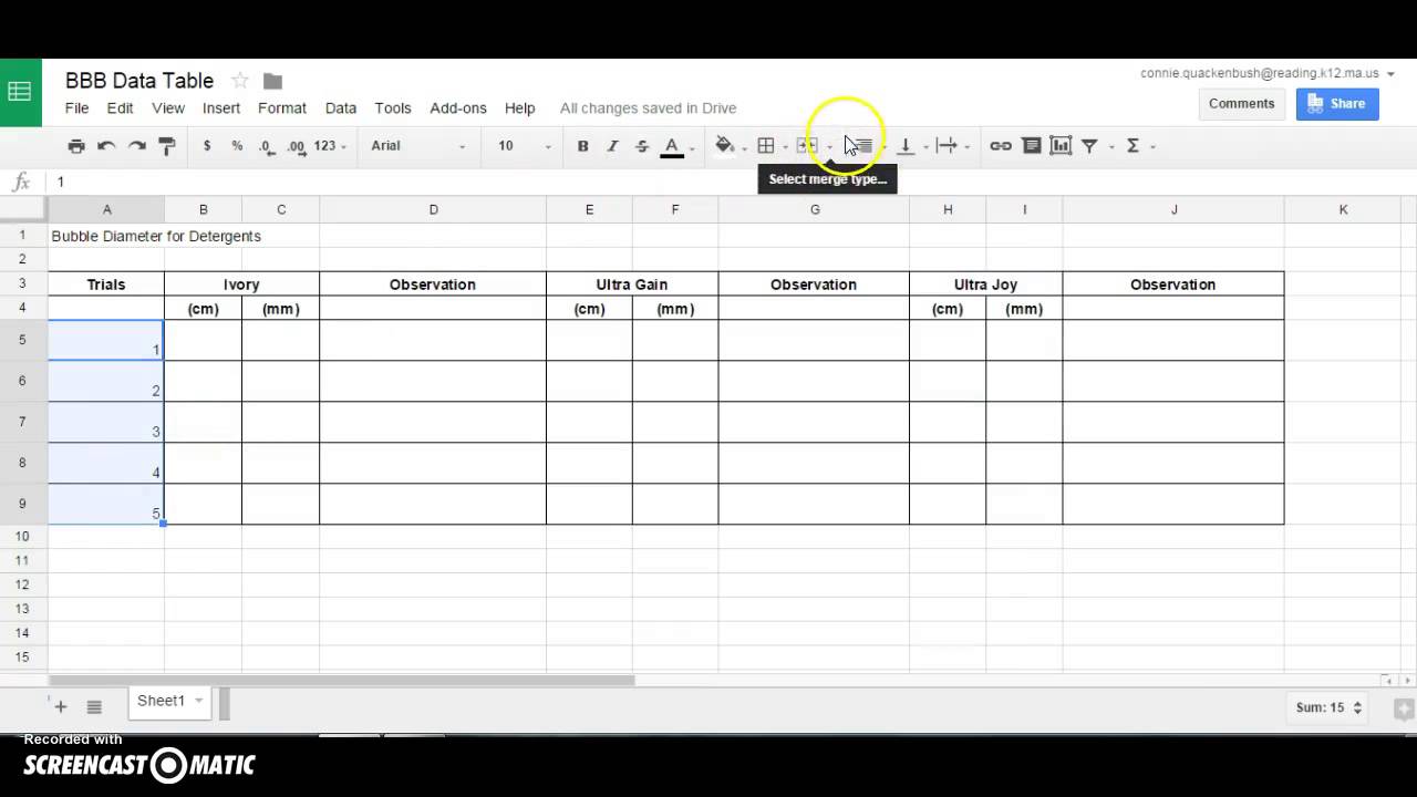 How do I create a data table in Google?