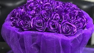 Любителям фиолетового! Букет из 35 атласных роз!