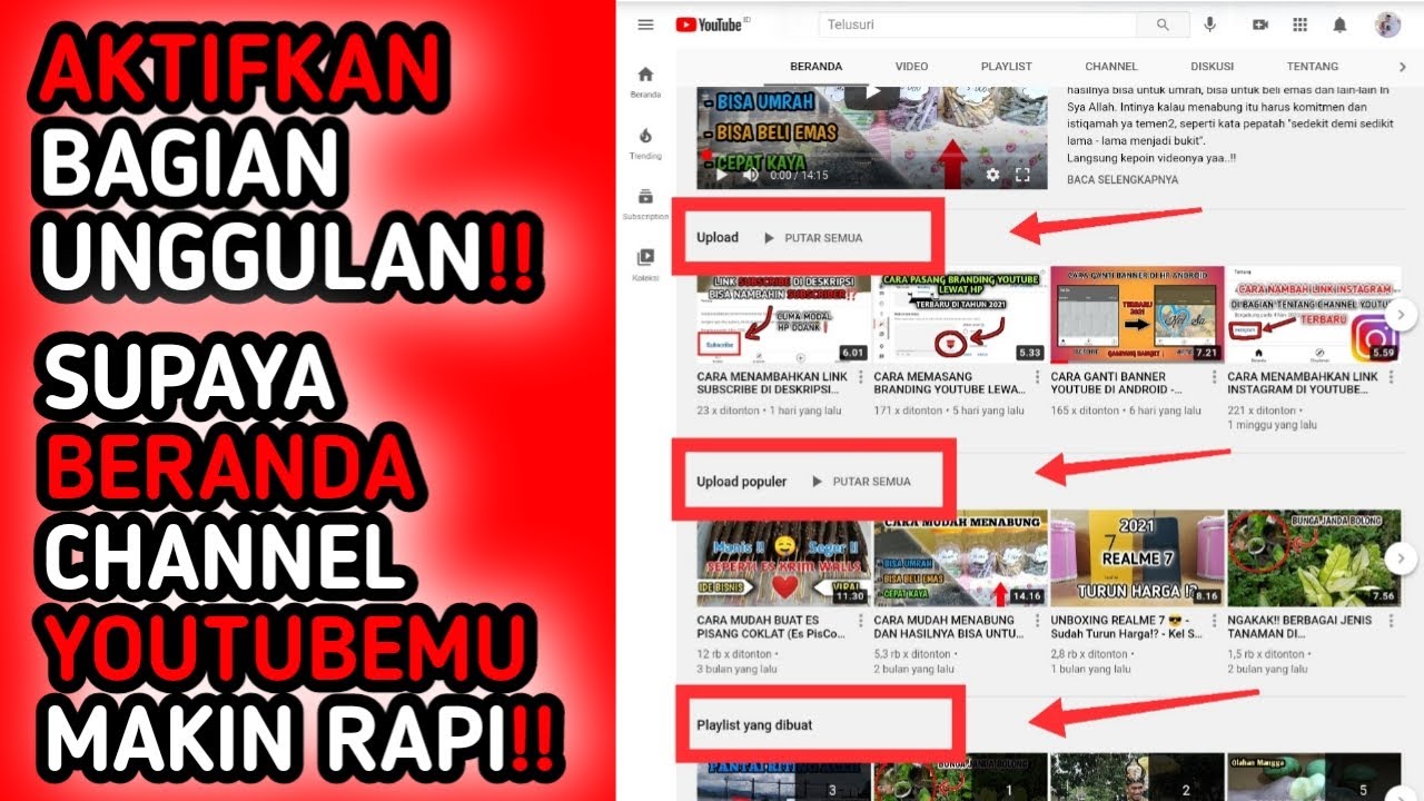CARA BUAT BERANDA YOUTUBE CHANNEL MENJADI RAPI LEWAT HP - YouTuber HP ...