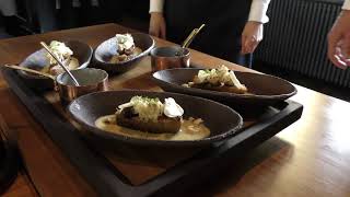 Guinea Fowl tableside preparation at 3 Michelin star restaurant Frantzén in Stockholm, Sweden