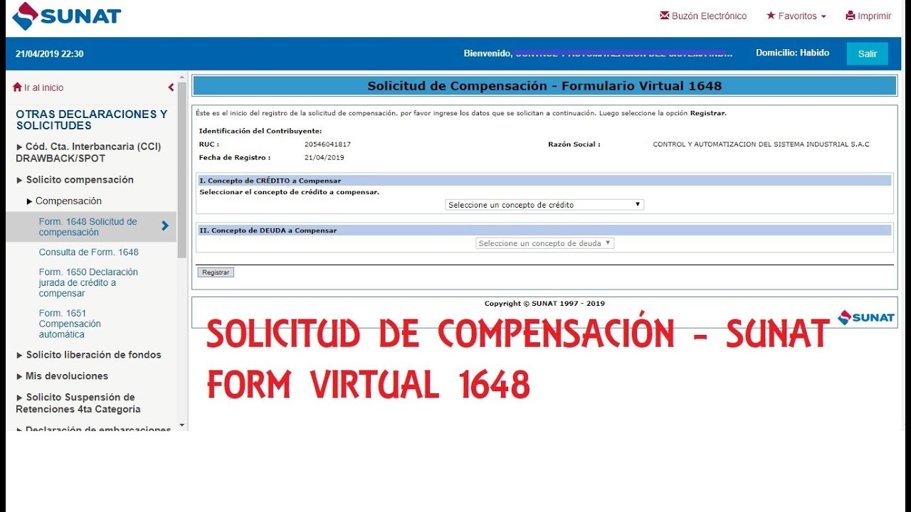 Solicitud De Compensacion Formulario Virtual 1648 Sunat Youtube