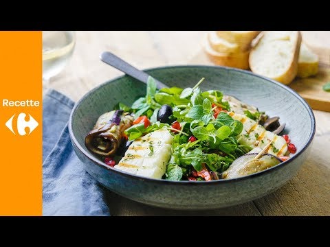 salade-méditerranéenne,-aubergines-grillées-et-halloumi