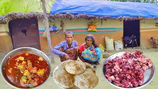 80years old grandma cooking CHICKEN CURRY and eating with HOT LUCHI || how to make luchi & chicken