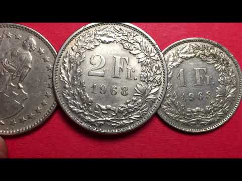 Switzerland 1 U0026 2 Franc Coins 1968