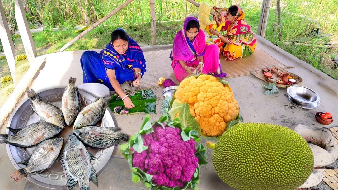 তেলাপিয়া মাছের তেলঝাল রঙিন ফুলকপির ডাল আর এঁচোড়ের ভর্তা আজকের রান্না আর খাওয়া || fish curry