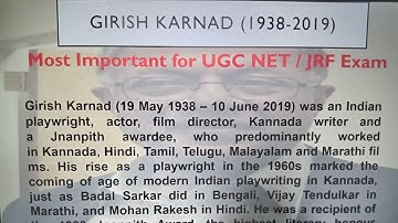 Girish Karnad (1938–2019) | Important Playwright for UGC NET English Literature 2025 | Live Class