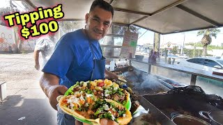 The BEST Street Tacos || 40 Years Of Experience || Mexican street Food || Tipping $100 Dollars