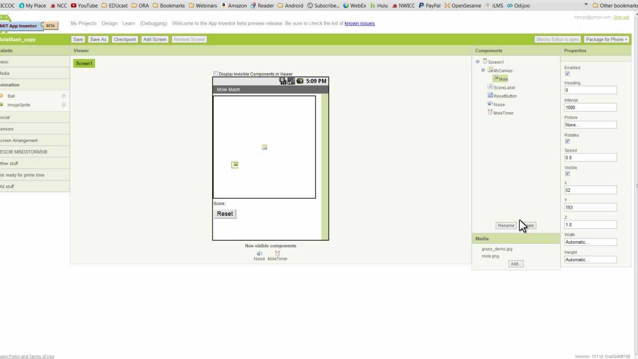 Mole Mash Tutorial App Inventor - Part 1: Components