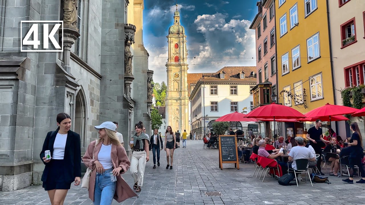 Evening Walk In Switzerland 4K🇨🇭 St. Gallen