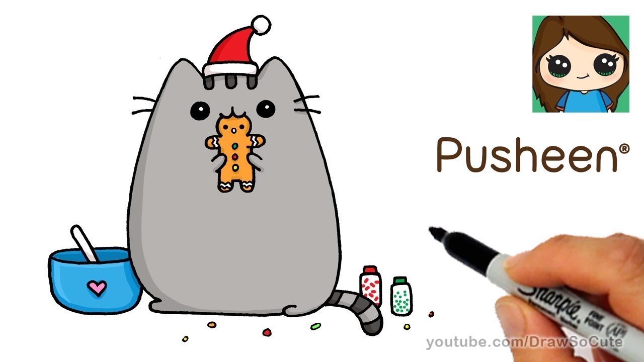 How to Draw Pusheen Gingerbread Man Cookie Easy - YouTube