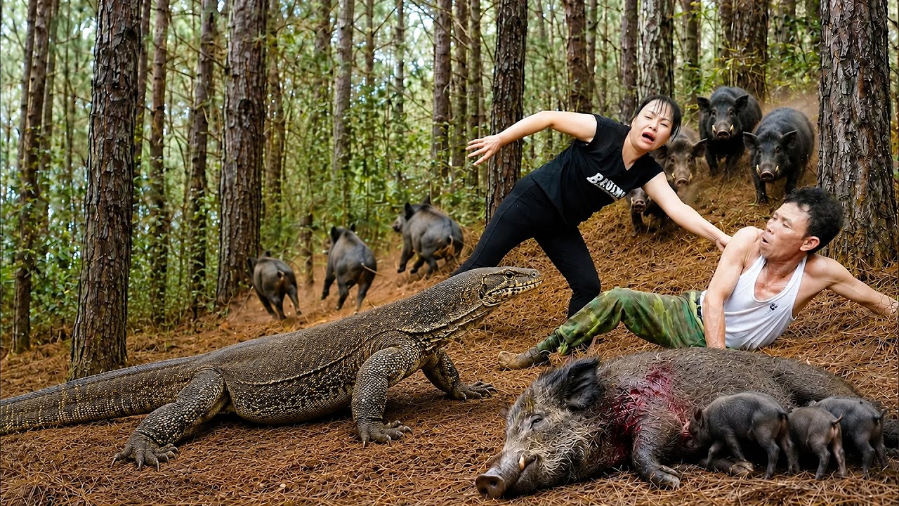 Boar Python Child 72 Hours Survival: Giant Python Ambushes Wild Boars - Father and ...