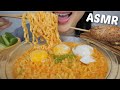 CREAM Spicy Carbonara Noodles with Egg Yolk and Mozzarella Corn Dog *ASMR No Talking Eating Sound