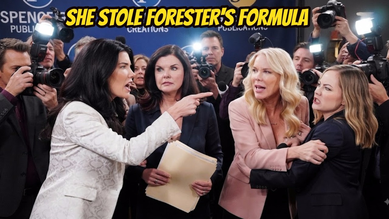 Create an image of Brooke and Steffy ruining Katie's perfume launch The Bold and The Beautiful