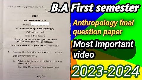 B.A 1st semester Anthropology final question paper 2023-24