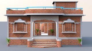 beautiful indianstyle simple village home plan, 4 bedroom house 3d design with simple elevation