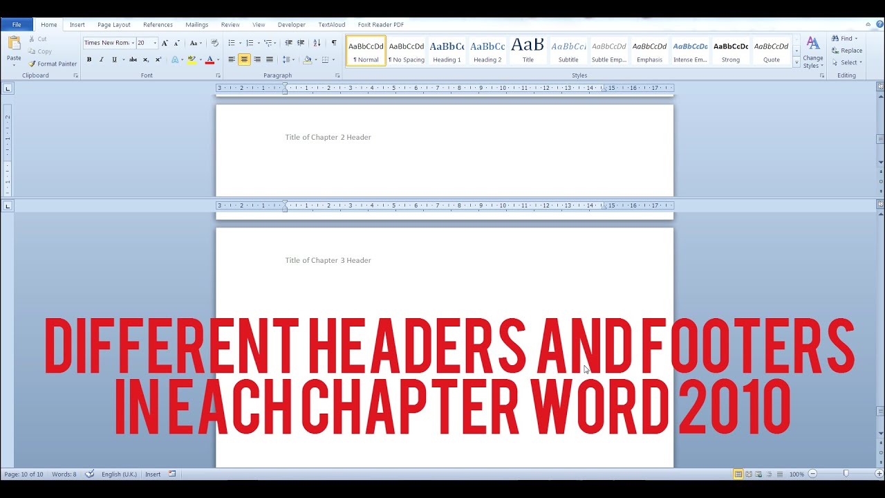 how to change header in word 10