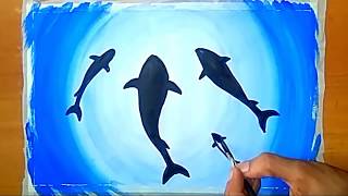 underwater easy painting watercolor paint sharks simple