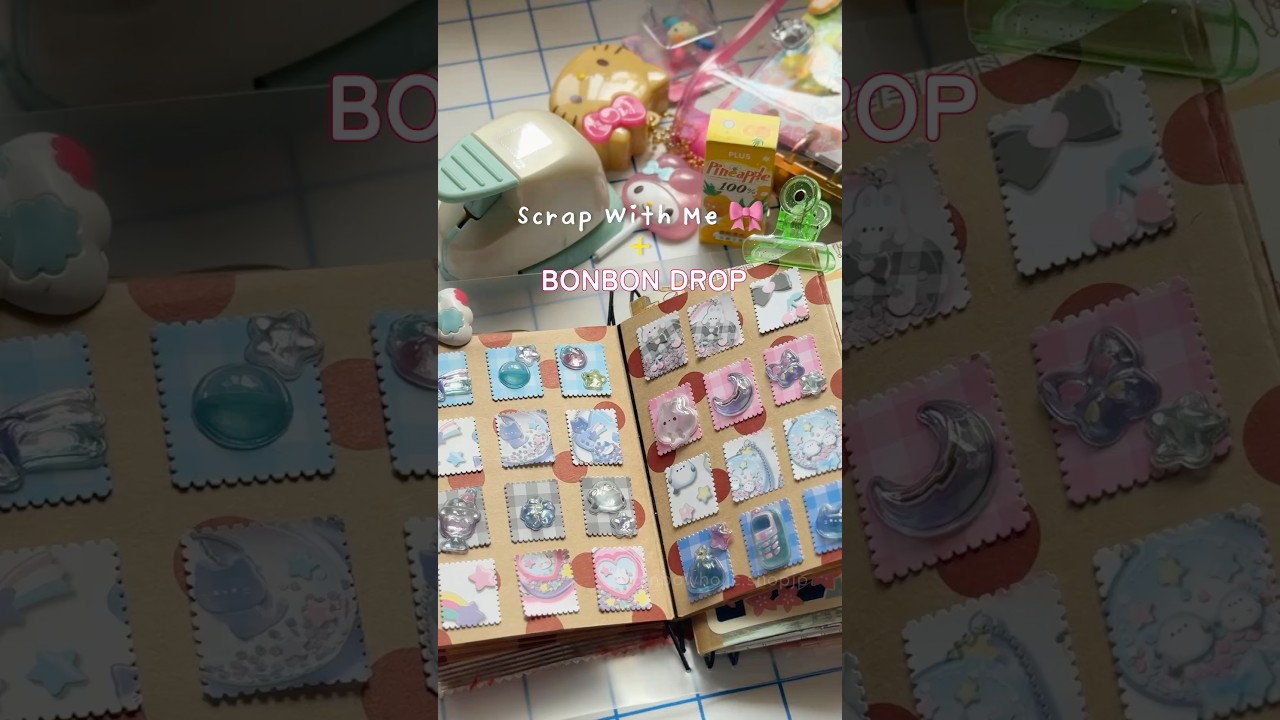 junk journal with me in Japan 🇯🇵 (stamp punch + BONBON DROP) #scrapbooking #scrapwithme #ボンドロ