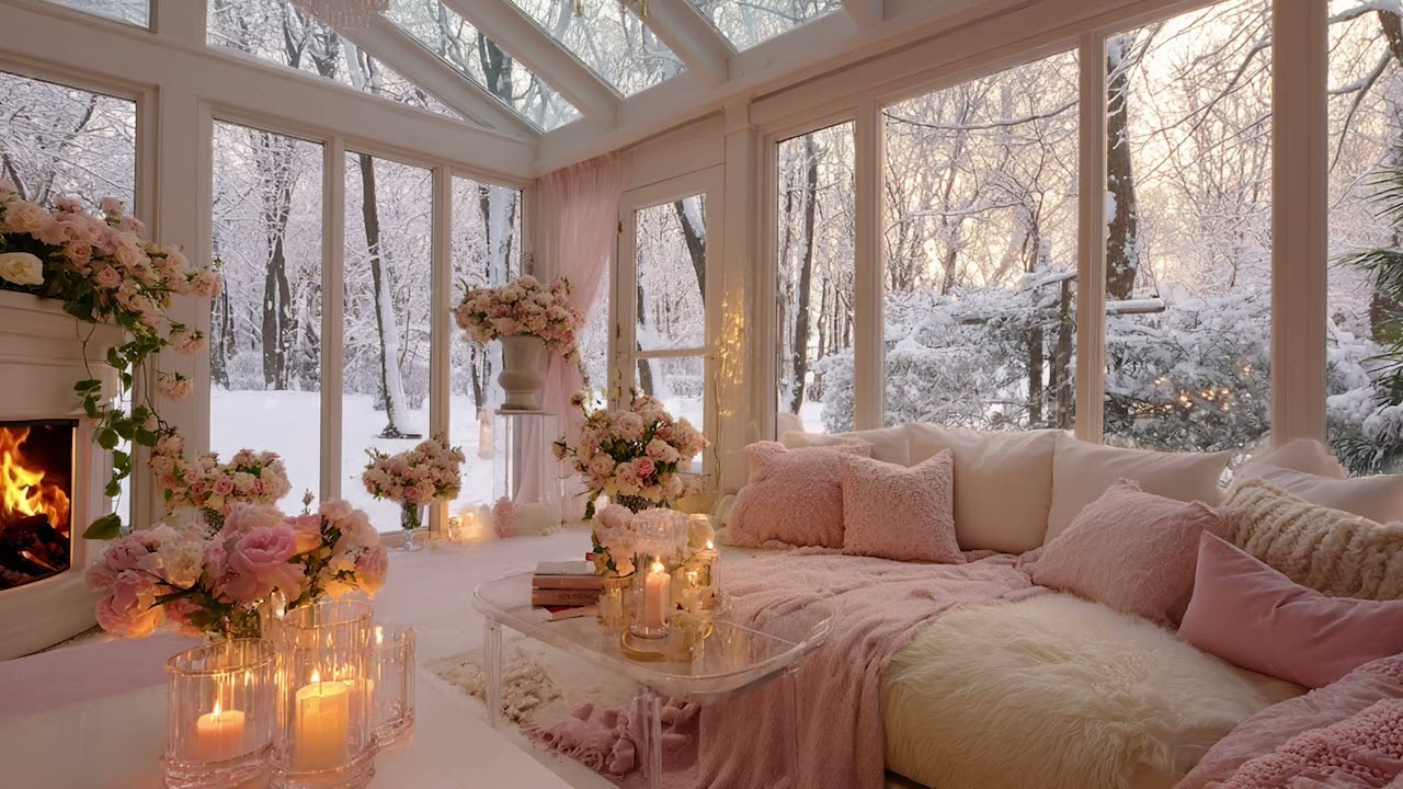 Snowstorm Night with Crackling Fire 🔥 Winter Cabin Ambience for Stress Relief