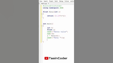 C++ Function to Calculate area of circle | #tasincoder   #coding