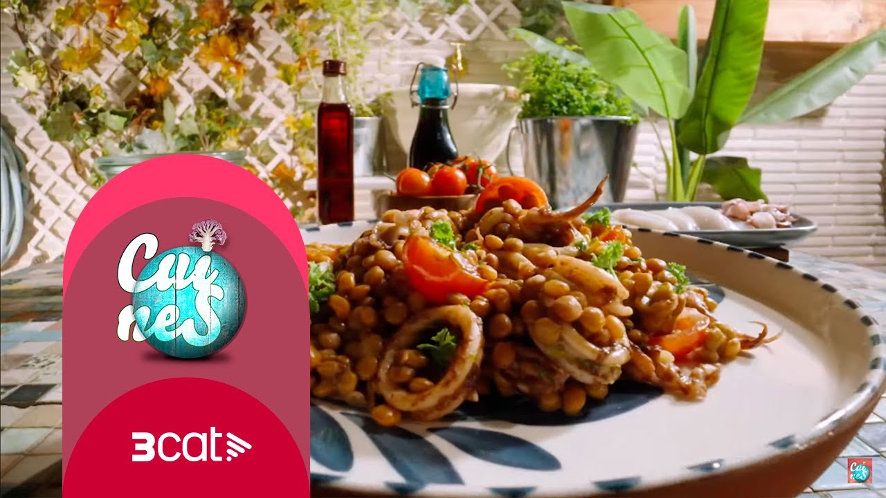 Llenties saltades amb calamar - Cuines