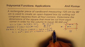 Squares from the corners of a Rectangle are Cut to make Prism of Volume  38500 Find Dimensions Polyn