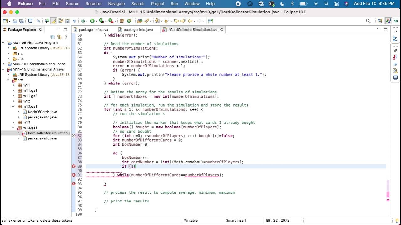 Java M13GA1P1c Card Collector Simulation - run simulation - YouTube
