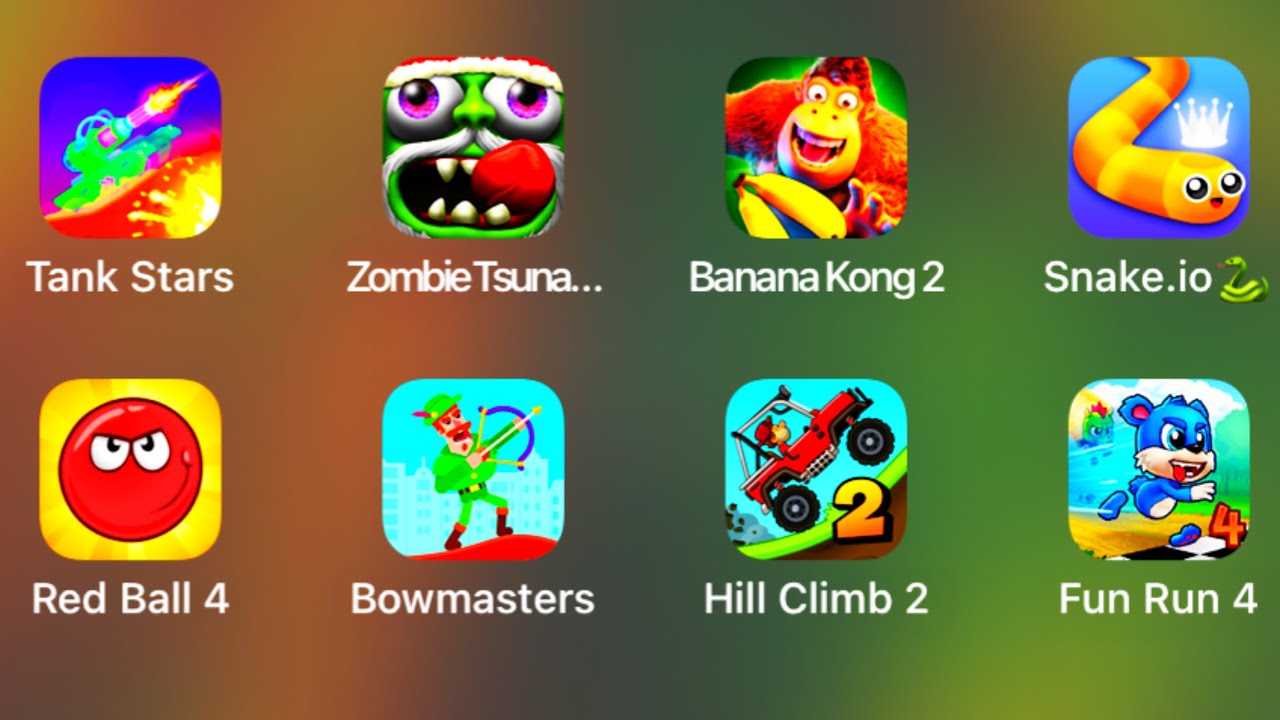 Red ball 4, Bowmasters,Hill Climb2,Fun run4,Snake,Tank Stars,BananaKong2