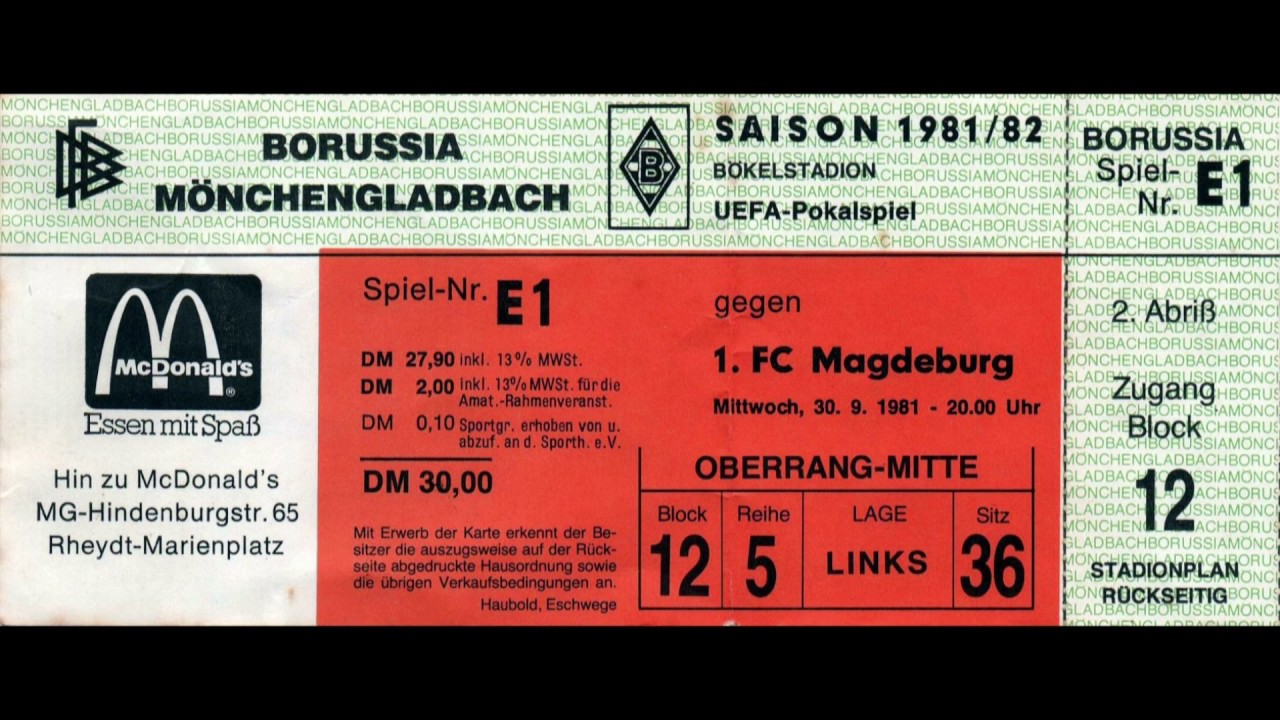 Borussia Mönchengladbach - 1.FC Magdeburg 2:0 (0:0)  UEFA CUP 1981/82 1.Runde Rückspiel