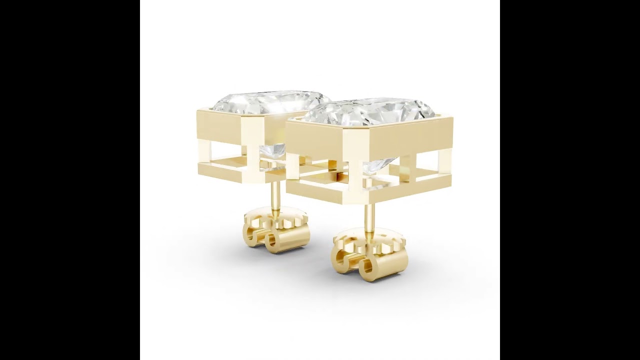 Radiant Cut Lab Grown Diamond Bezel Set Stud Earring