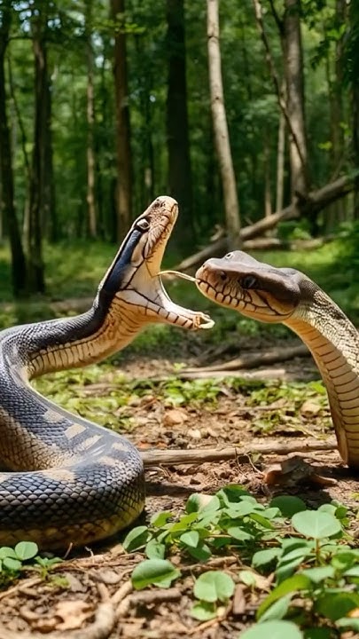 Two Giant Pythons Face Off In The Wild! 🐍🌳 #animals #wildlife #python # ...