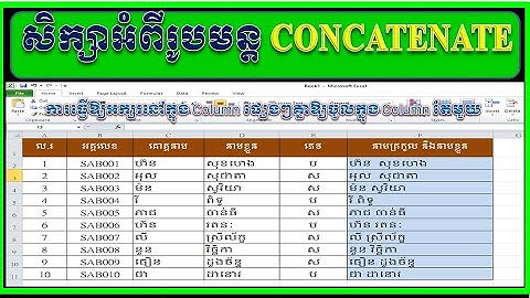 របៀបប្រើរូបមន្ត Concatenate នៅក្នុង Excel|How to Use Concatenate in Ms Excel 2010