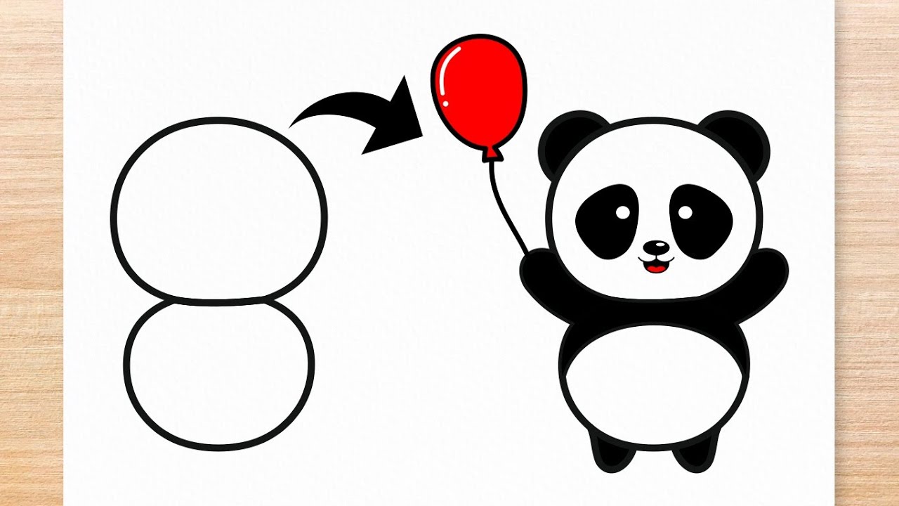 Como desenhar: Panda com o nº 8 > Aula de Aulas de Desenhos