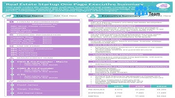 Real Estate Startup One Page Executive Summary Presentation Report Infographic Ppt Pdf Document