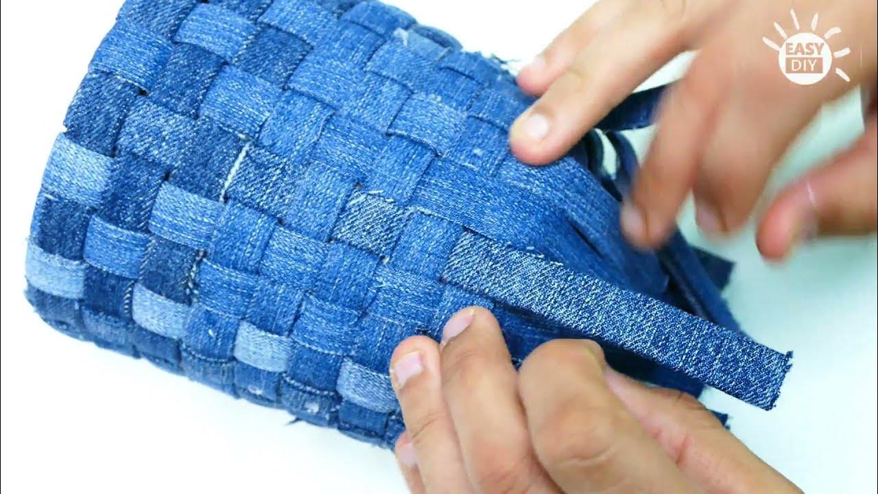 How to make a basket out of old jeans - YouTube