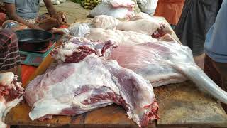 Original big goat meat cutting by expert butcher in local market | Fresh mutton cutting skills