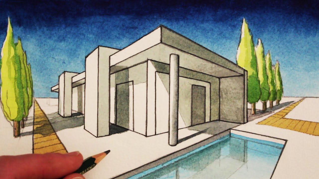 How To Draw In 2 Point Perspective A Modern House