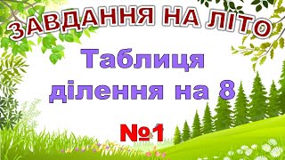 Завдання на літо. Таблиця ділення на 8. Тренажер №1