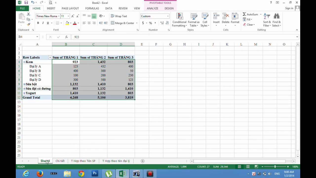 Hướng Dẫn Excel 2013 – Cách Sử Dụng Pivot Table Để Làm Báo Cáo.