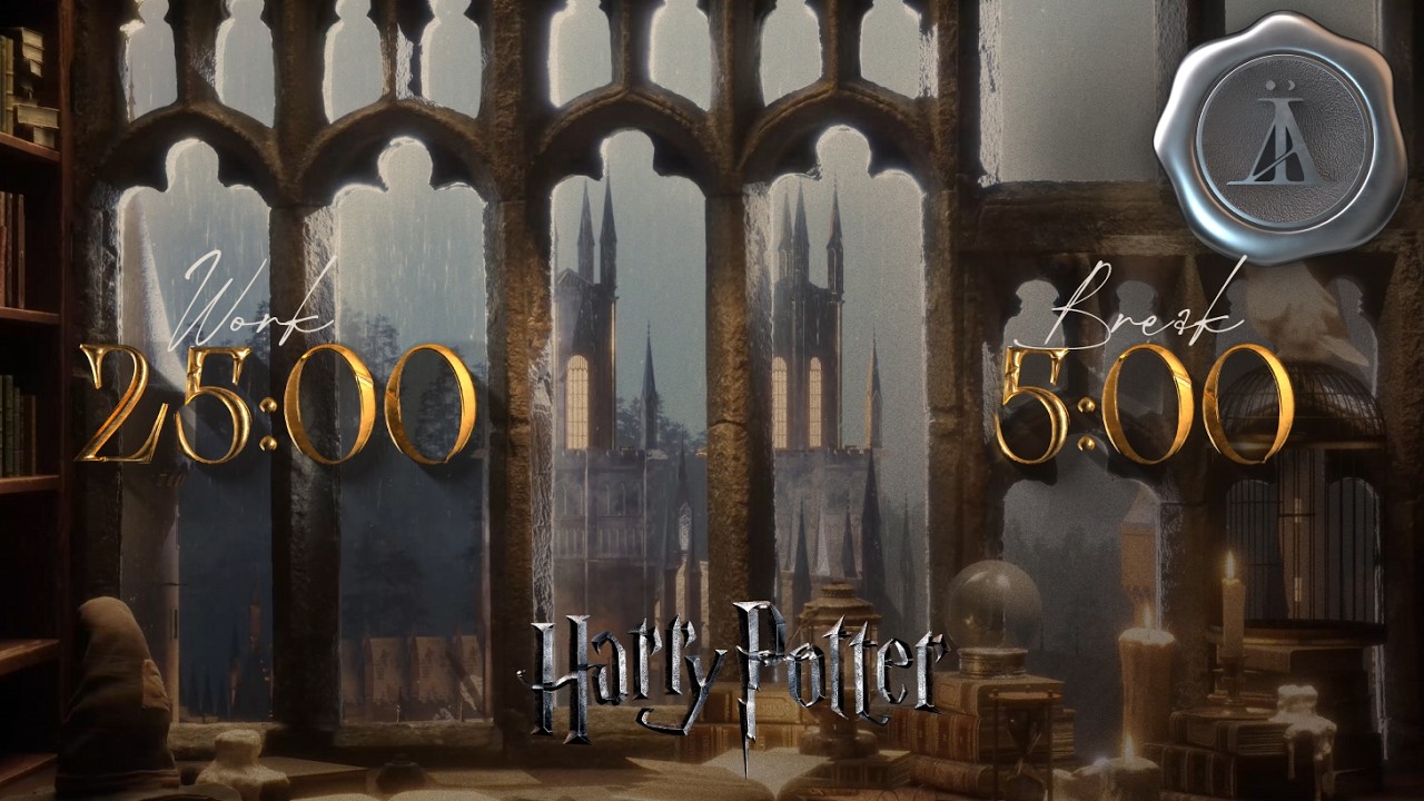 Study at the Rainy Hogwarts ⋆｡ﾟ☁︎ ˖Pomodoro 25/5 ⋆ 2 hours Harry Potter inspired