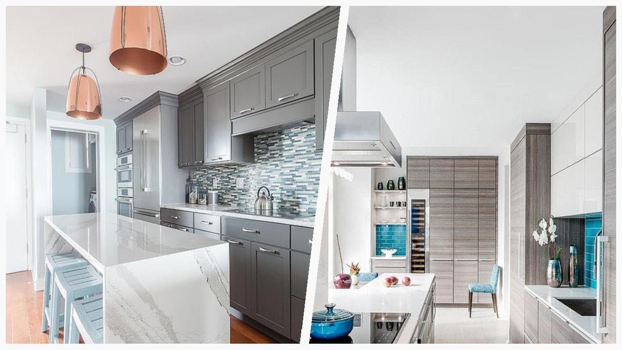 75 Kitchen With Gray Cabinets And Blue Backsplash Design Ideas You'll ...