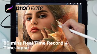 How to Procreate portrait painting 80mins Real time record   Time-lapse