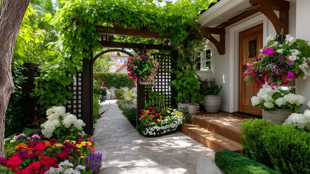 Cozy & Inviting Entryway 2025 | Small Front Yard Garden with Arches & Gate Inspiration