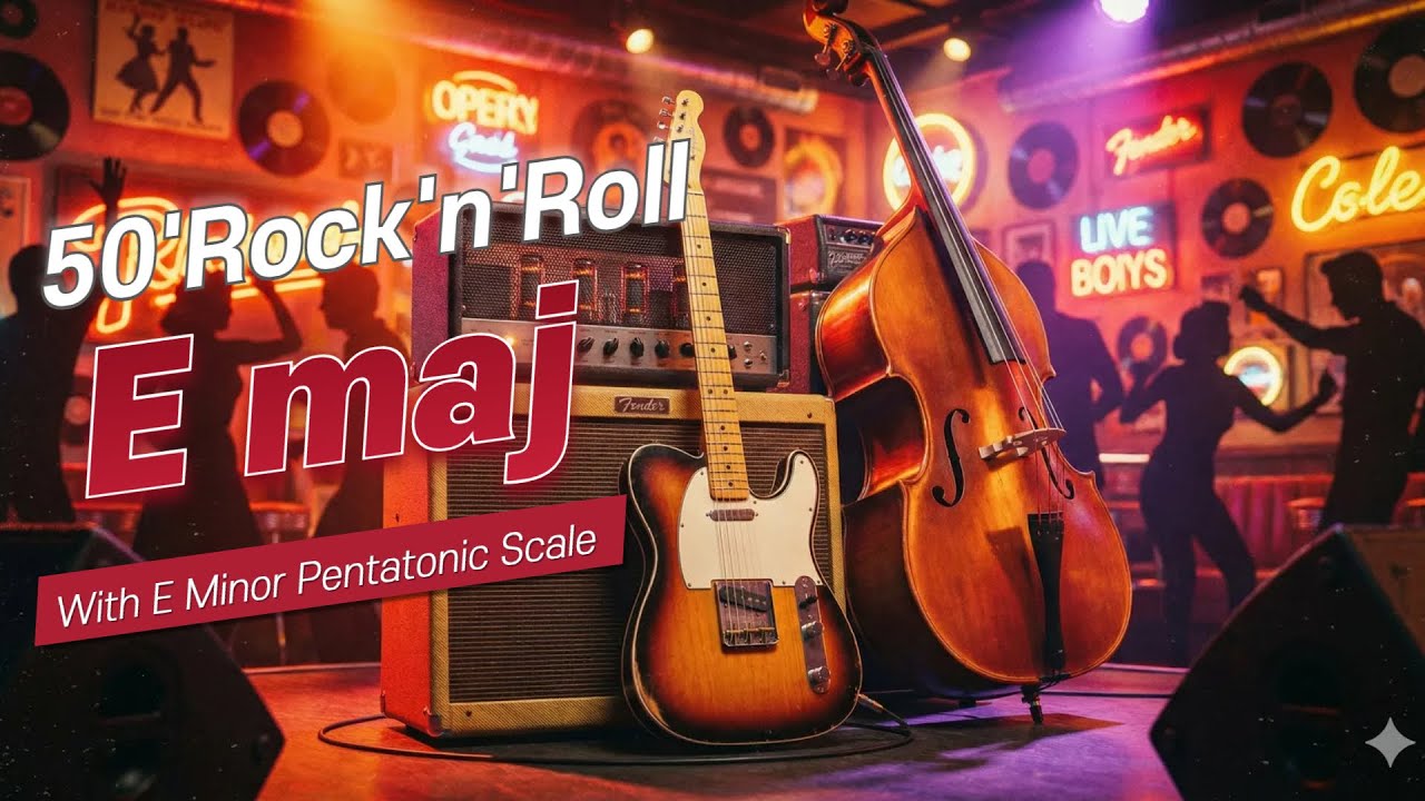 Fast Rock & Roll Guitar Backing Track in E | 170 BPM | Classic 50s Style