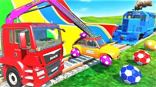 BeamNG Drive  Funny Cars vs Long Cars and Mcqueen with Slide Color  Truck Rescue Long Cars