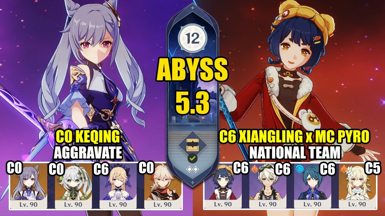 C0 Keqing Aggravate & C6 Xiangling MC Pyro National Team | Spiral Abyss ...