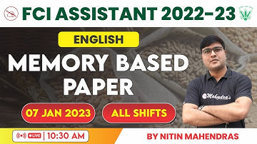 FCI AG 3 Memory Based Paper 2022-23 | FCI English Class | Nitin Mahendras