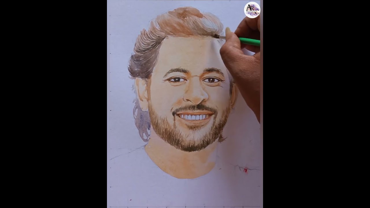MS Dhoni watercolour portrait painting 