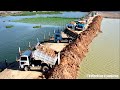 Wonderful Project Backfilling Construction Of Machinery Team Dozer &amp; Truck 5T Spreading Into Water