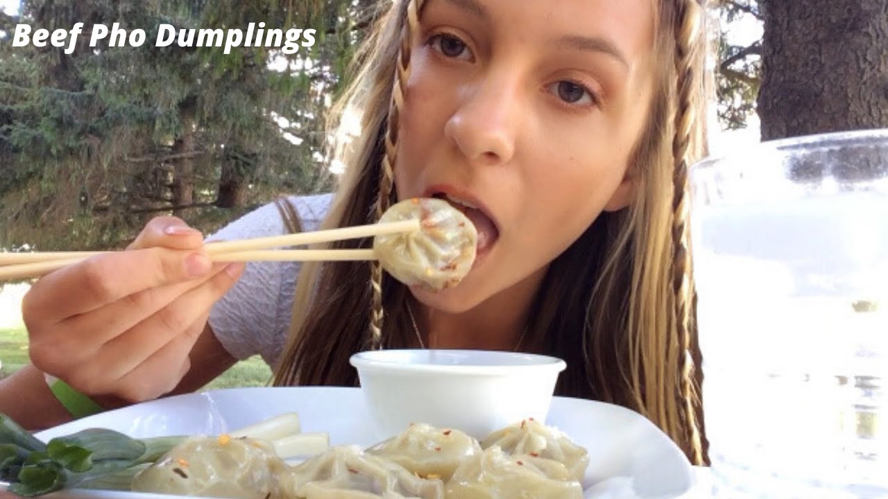 ASMR TRYING BEEF PHO DUMPLINGS YouTube